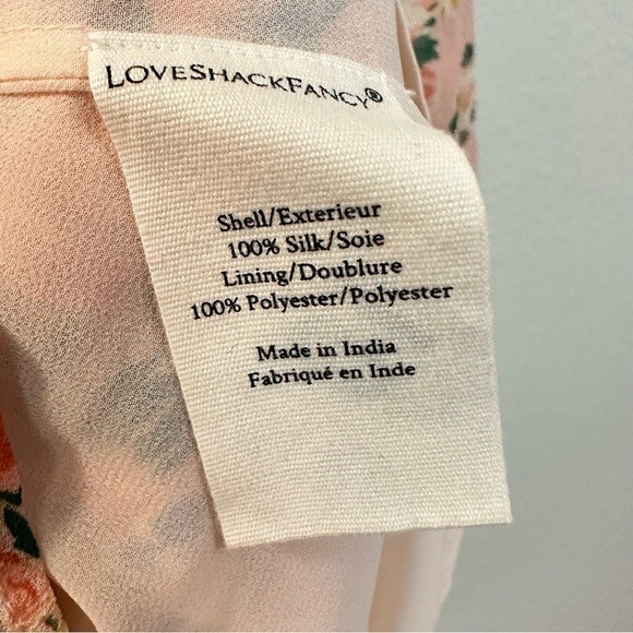 LOVESHACKFANCY Coquette Floral Popover Silk Dress in Sunset Pink Size Medium - Picture 3 of 8